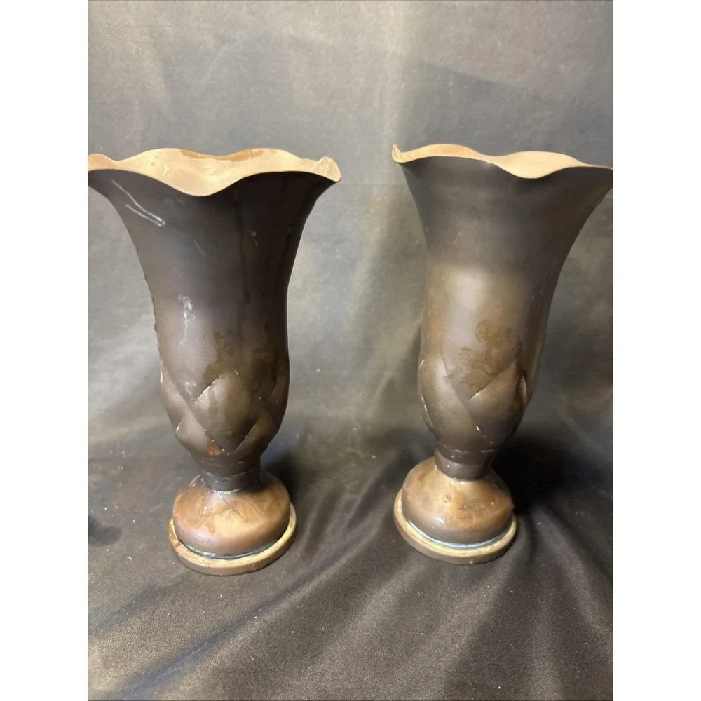 WWII 1944 1945 US Navy 40mm Brass Trench Art Vases Matched Pair Bofors Shell